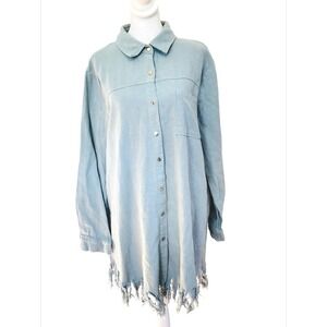 BLUE B collection women's shirt dress linen western fringe cowgirl snap T11822 S